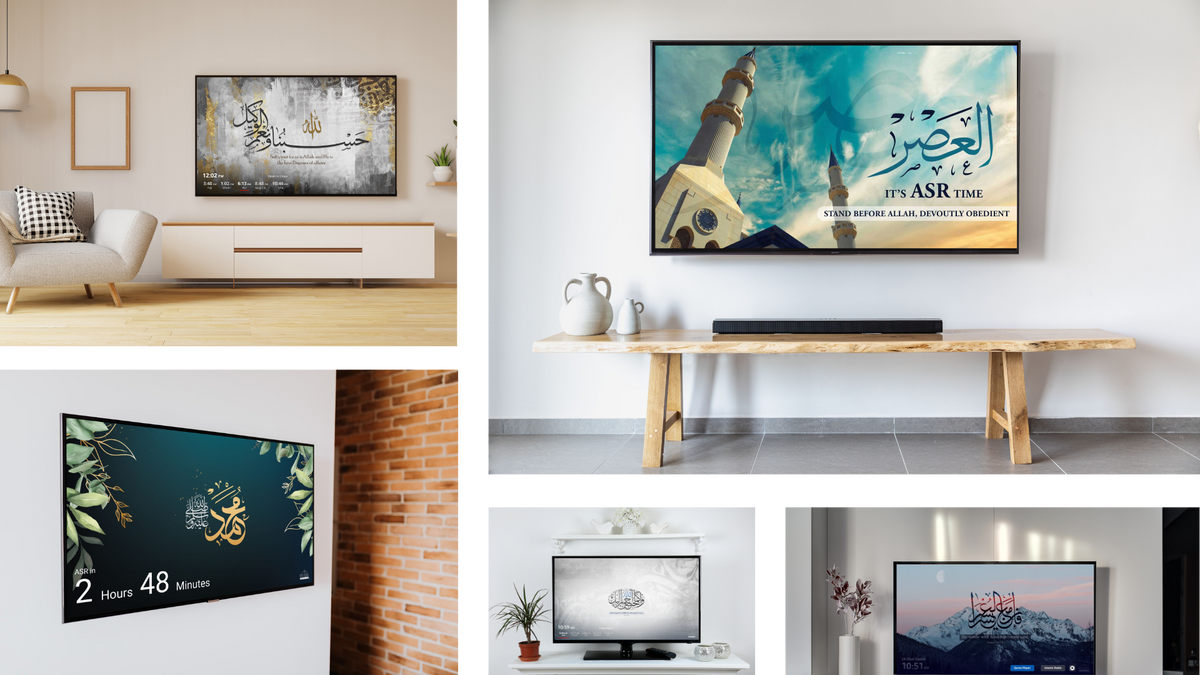 Athan+ TV in various home settings